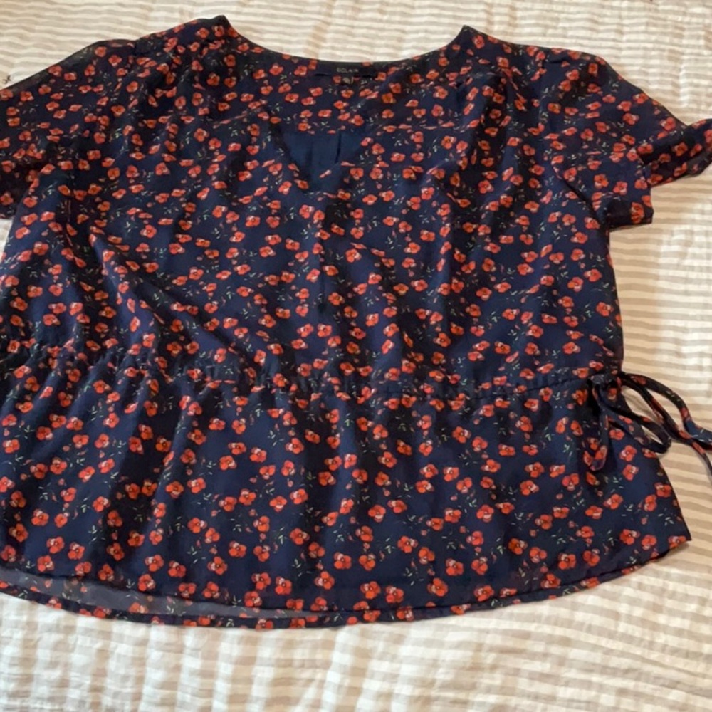 ECLAIR Blue Red Floral V Neck Blouse XL